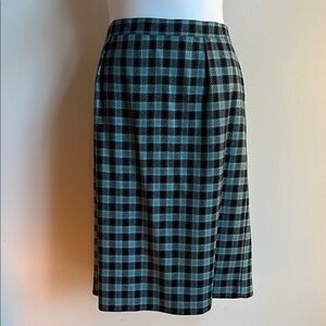 Jones New York Teal and Black Checkered Skirt Outlander Scottish plaid checkered